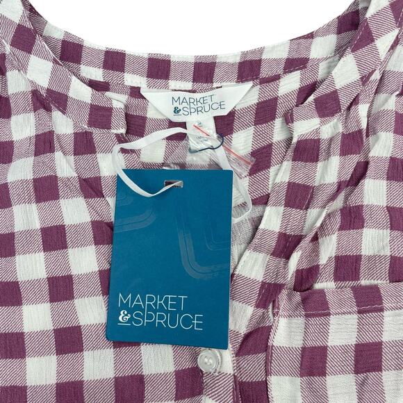 NWT MARKET & SPRUCE Women's Split Neck Sleeveless Gingham Print Top Sz Medium - Picture 6 of 7